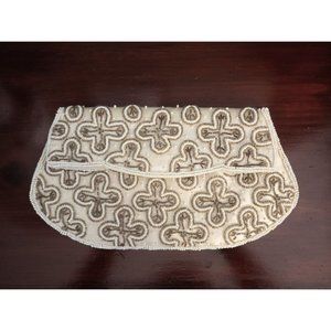 White and Gray Floral Beaded Clutch Vintage Purse by Dormar Japan